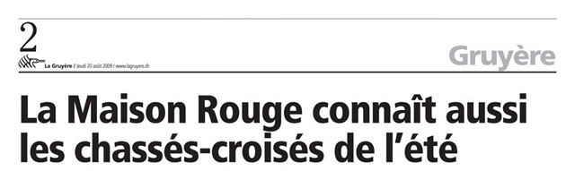 manchette du journal La Gruyère du 20 août 2009